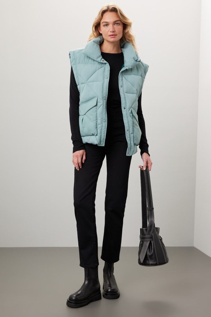 OOF Blue Sleeveless Collared Puffer Vest Size 2
